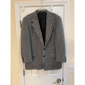VINTAGE Tweed Jacket XL XLT Gray Herringbone Wool Blazer Sport Coat Size 46L
